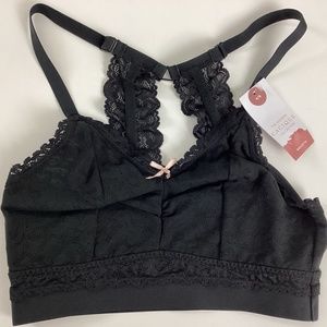 Cacique Nylon All Over Lace Bralette Size 4/6 Black No Wire NWT New
